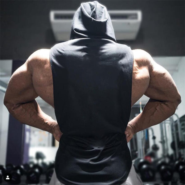 Mens Bodybuilding Hooded Tank Top Cotton Sleeveless Vest