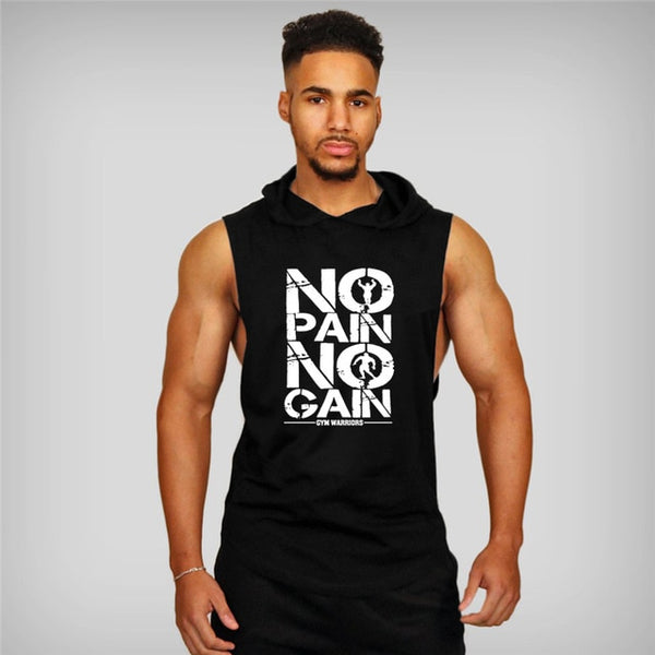 Mens Bodybuilding Hooded Tank Top Cotton Sleeveless Vest