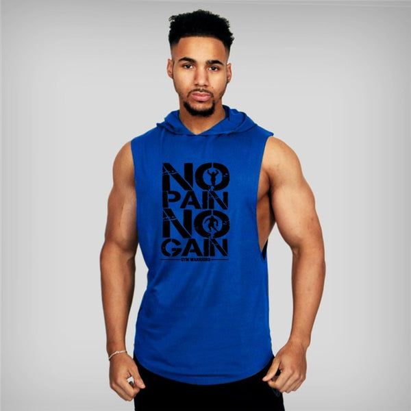 Mens Bodybuilding Hooded Tank Top Cotton Sleeveless Vest