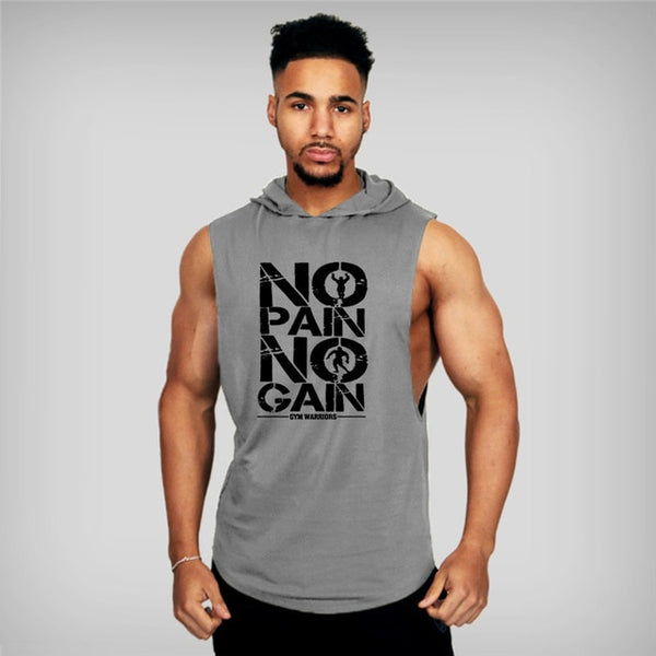 Mens Bodybuilding Hooded Tank Top Cotton Sleeveless Vest