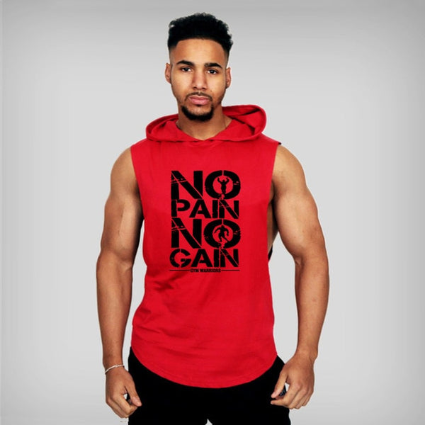 Mens Bodybuilding Hooded Tank Top Cotton Sleeveless Vest