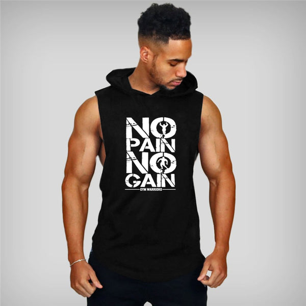 Mens Bodybuilding Hooded Tank Top Cotton Sleeveless Vest