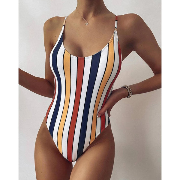EF® One Piece Sexy Striped Bathing Suit