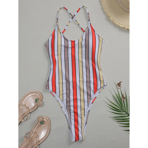 EF® One Piece Sexy Striped Bathing Suit