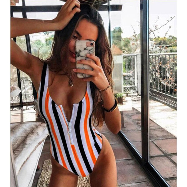 Sexy Zipper - One Piece Swimsuit - Push Up Monokini - Bathing Suit - 2022 Collection