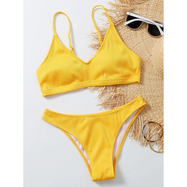 EF® Plain Rib Swimsuit Brazilian Bikinis Set