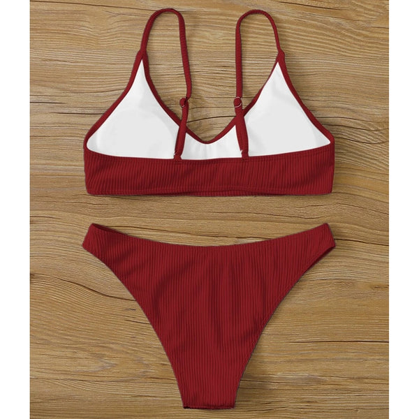 EF® Plain Rib Swimsuit Brazilian Bikinis Set