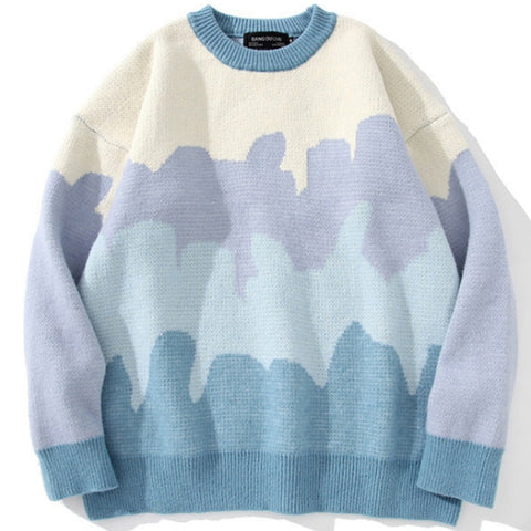 Harajuku Knitted Sweater for Men, Round Neck Loose Pullover