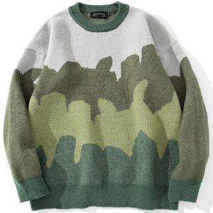 Harajuku Knitted Sweater for Men, Round Neck Loose Pullover