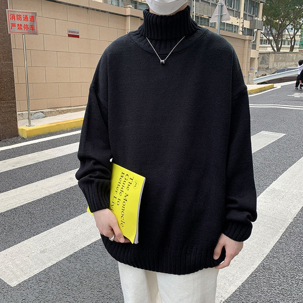 Turtleneck Sweater for Men Loose Knitted Wool Pullover