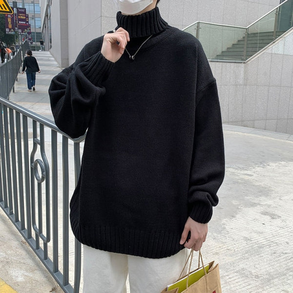 Turtleneck Sweater for Men Loose Knitted Wool Pullover